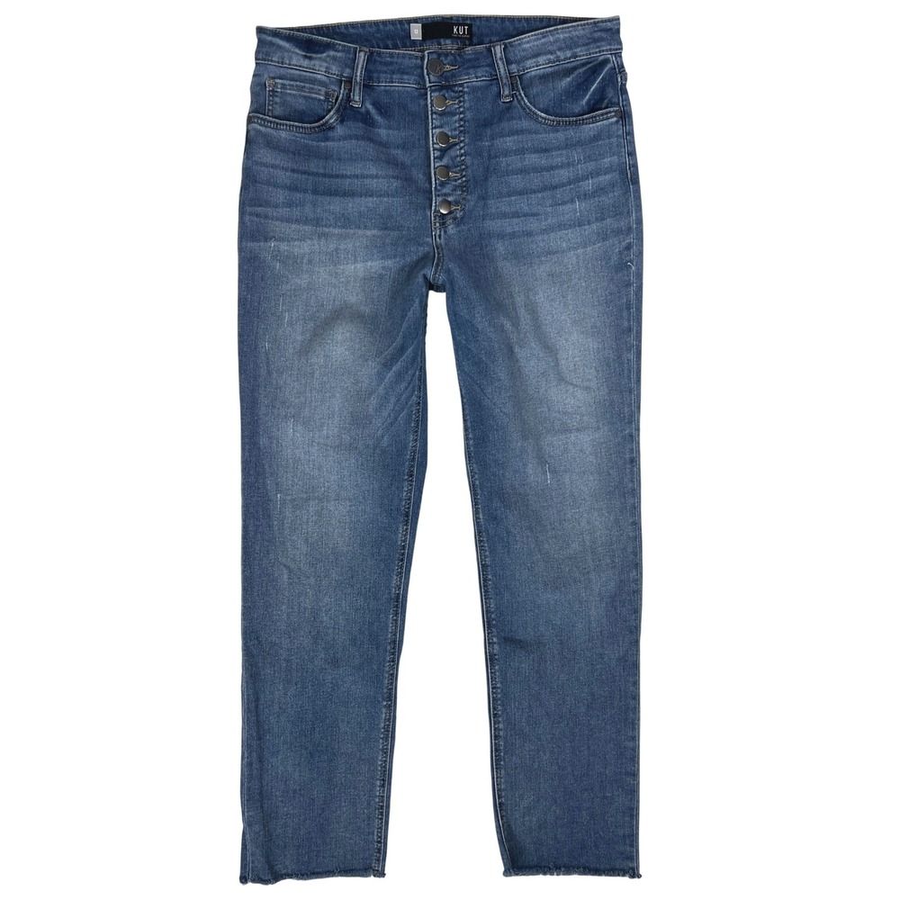 KUT from the Kloth Rachael Fab Ab Mom Jeans 12 90s Retro Boho 33 High Rise Raw